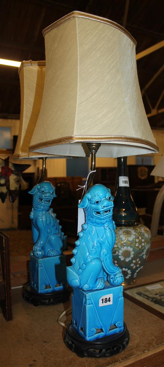 Pair turquoise shi shi lamps